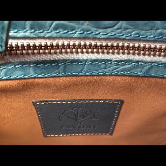 Turquoise Pavoni Beth Bag in Calf Croc Leather NEW - Picture 5 of 8